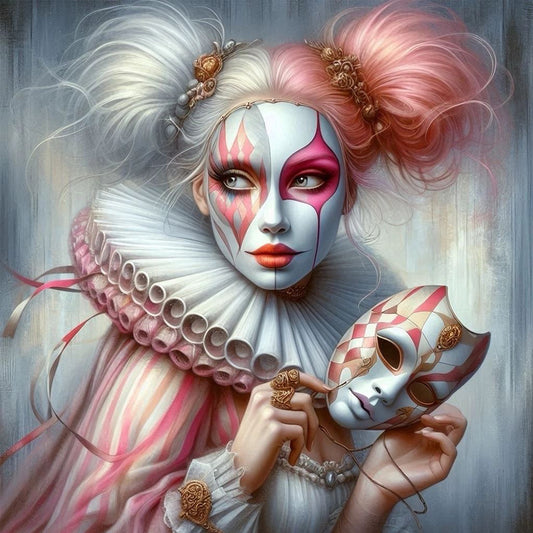 White And Pink Clown - Full Round Drill Diamond Painting 40*40CM