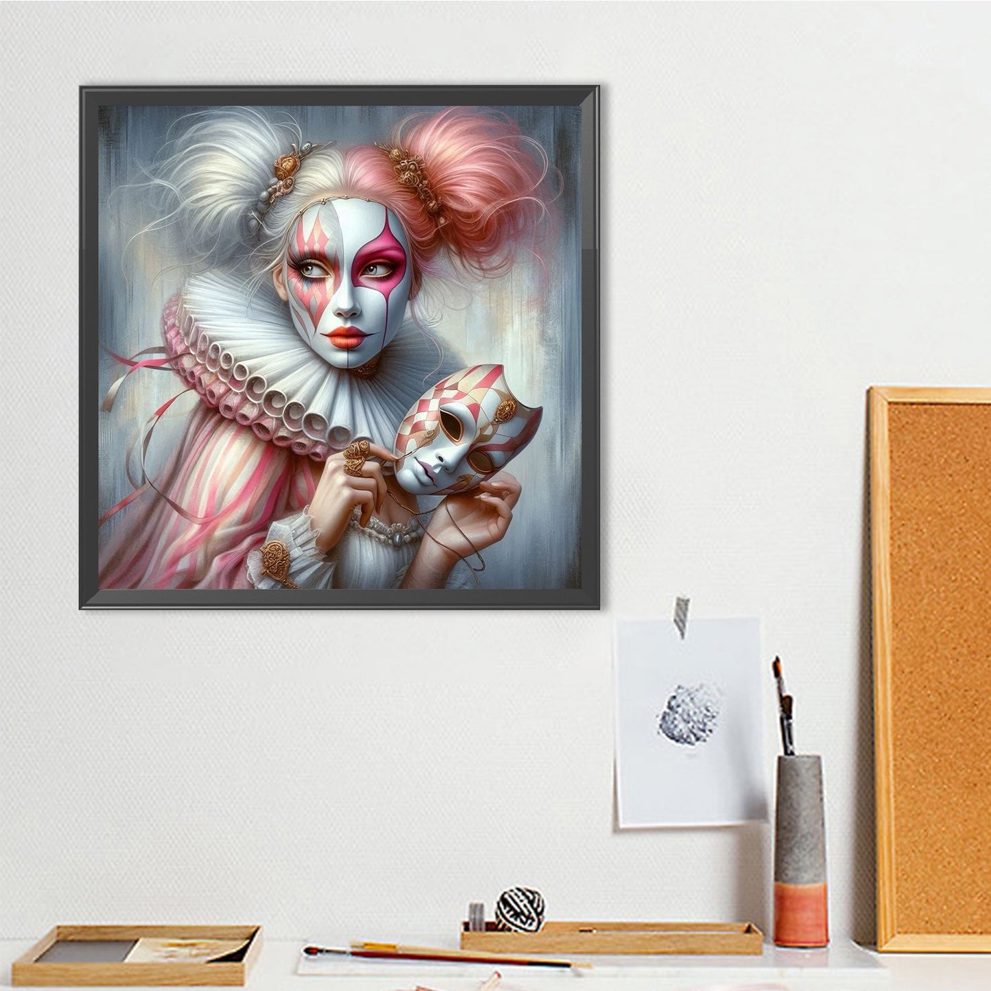 White And Pink Clown - Full Round Drill Diamond Painting 40*40CM