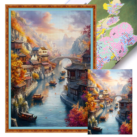 Jiangnan Ancient Town - Autumn - 11CT Stamped Cross Stitch 50*70CM£¨Mona Lisa Brand£©