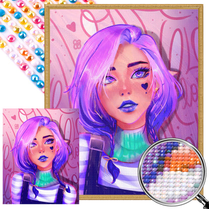 Purple-Haired Woman - Full Round Drill Diamond Painting 40*50CM