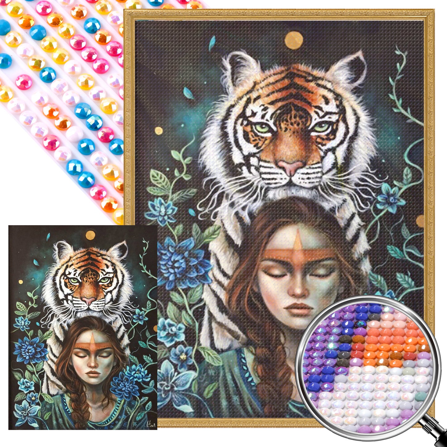 Tiger Woman - Partial AB Full Round Drill Diamond Painting 40*55CM