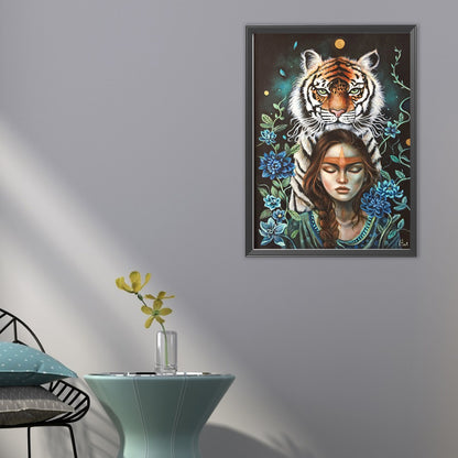 Tiger Woman - Partial AB Full Round Drill Diamond Painting 40*55CM