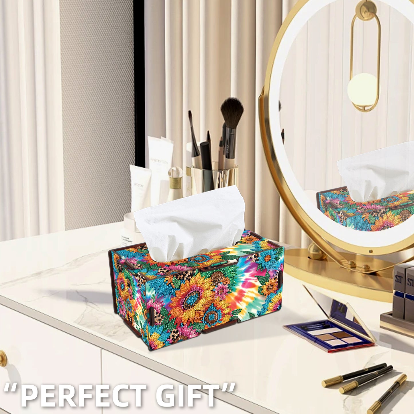 Wooden Diamond Painting Tissue Box for Home and Office Decoration (ZJH033)