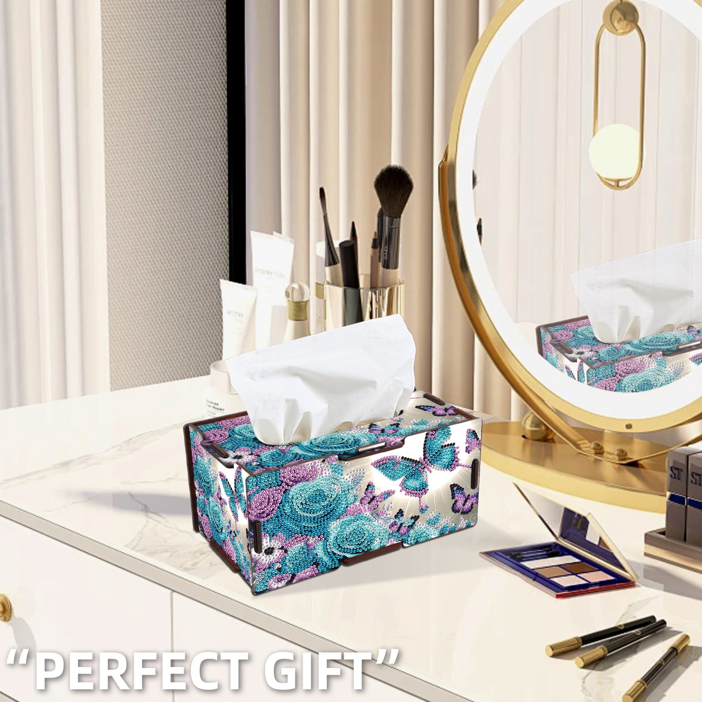 Wooden Diamond Painting Tissue Box for Home and Office Decoration (ZJH036)