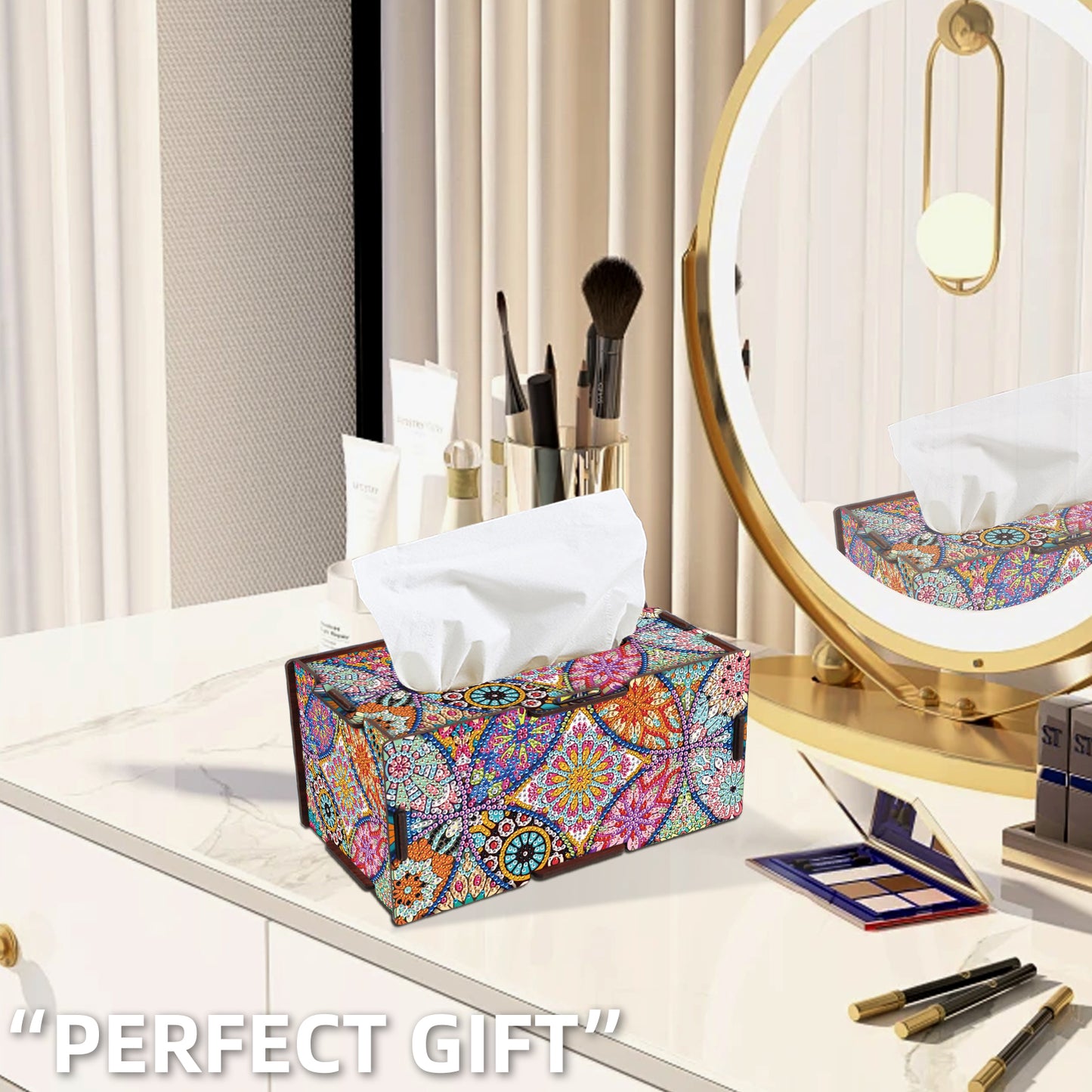 Wooden Diamond Painting Tissue Box for Home and Office Decoration (ZJH039)