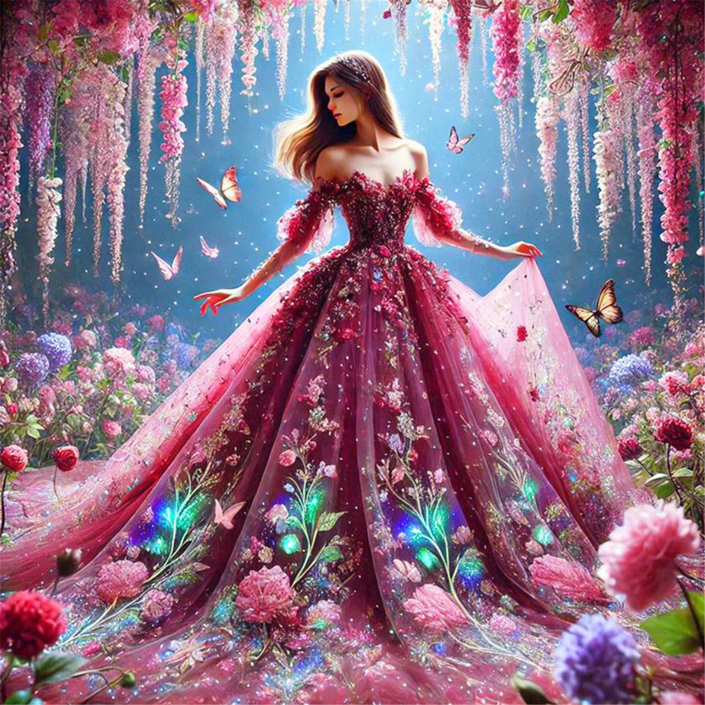 Girl In A Fancy Dress - Full Round Drill Diamond Painting 40*40CM