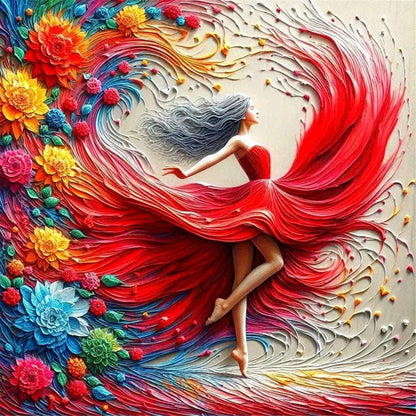 Girl In A Colorful Skirt - Full Round Drill Diamond Painting 40*40CM