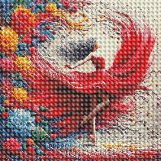 Girl In A Colorful Skirt - Full Round Drill Diamond Painting 40*40CM
