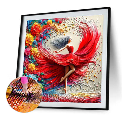 Girl In A Colorful Skirt - Full Round Drill Diamond Painting 40*40CM