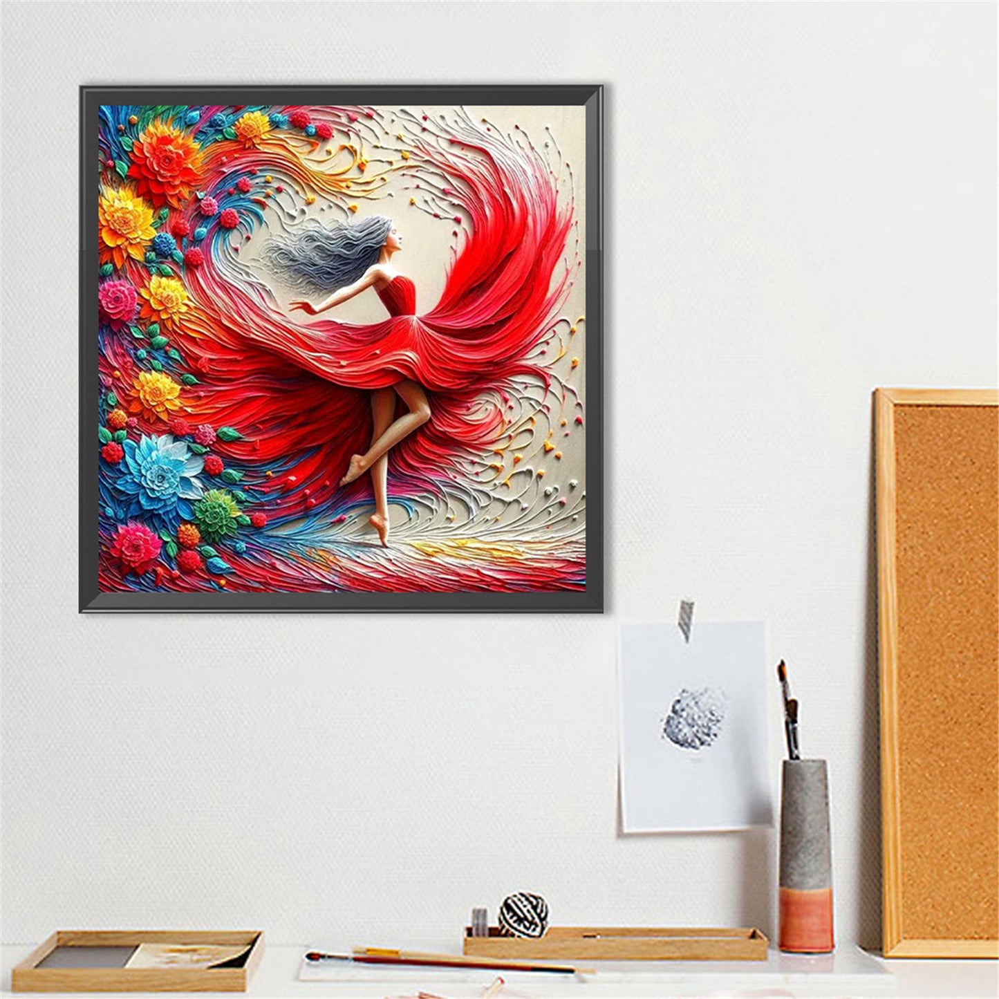 Girl In A Colorful Skirt - Full Round Drill Diamond Painting 40*40CM