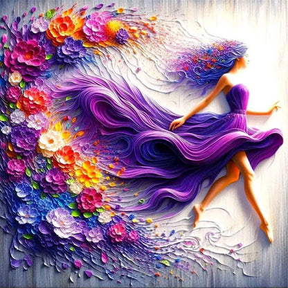 Girl In A Colorful Skirt - Full Round Drill Diamond Painting 40*40CM
