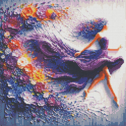 Girl In A Colorful Skirt - Full Round Drill Diamond Painting 40*40CM