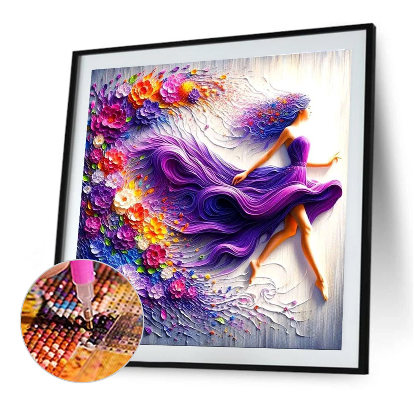 Girl In A Colorful Skirt - Full Round Drill Diamond Painting 40*40CM