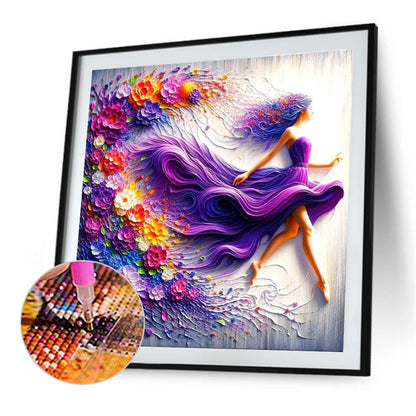 Girl In A Colorful Skirt - Full Round Drill Diamond Painting 40*40CM