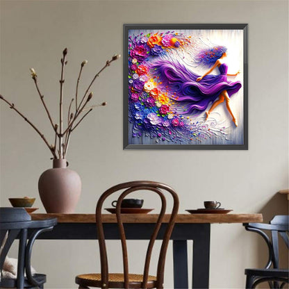 Girl In A Colorful Skirt - Full Round Drill Diamond Painting 40*40CM