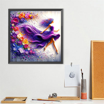 Girl In A Colorful Skirt - Full Round Drill Diamond Painting 40*40CM