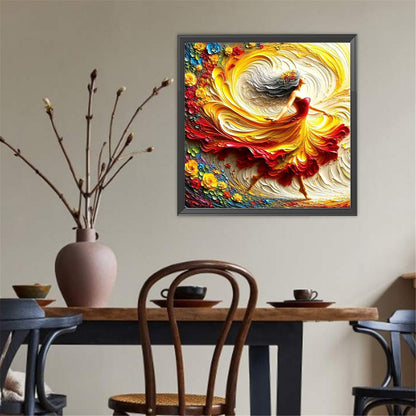 Girl In A Colorful Skirt - Full Round Drill Diamond Painting 40*40CM