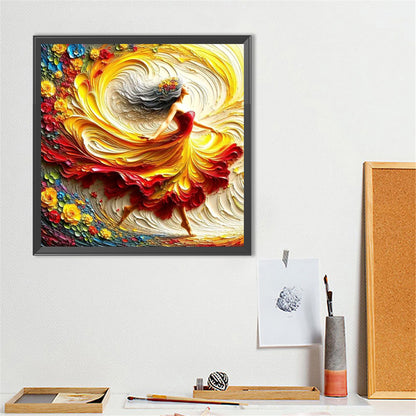 Girl In A Colorful Skirt - Full Round Drill Diamond Painting 40*40CM