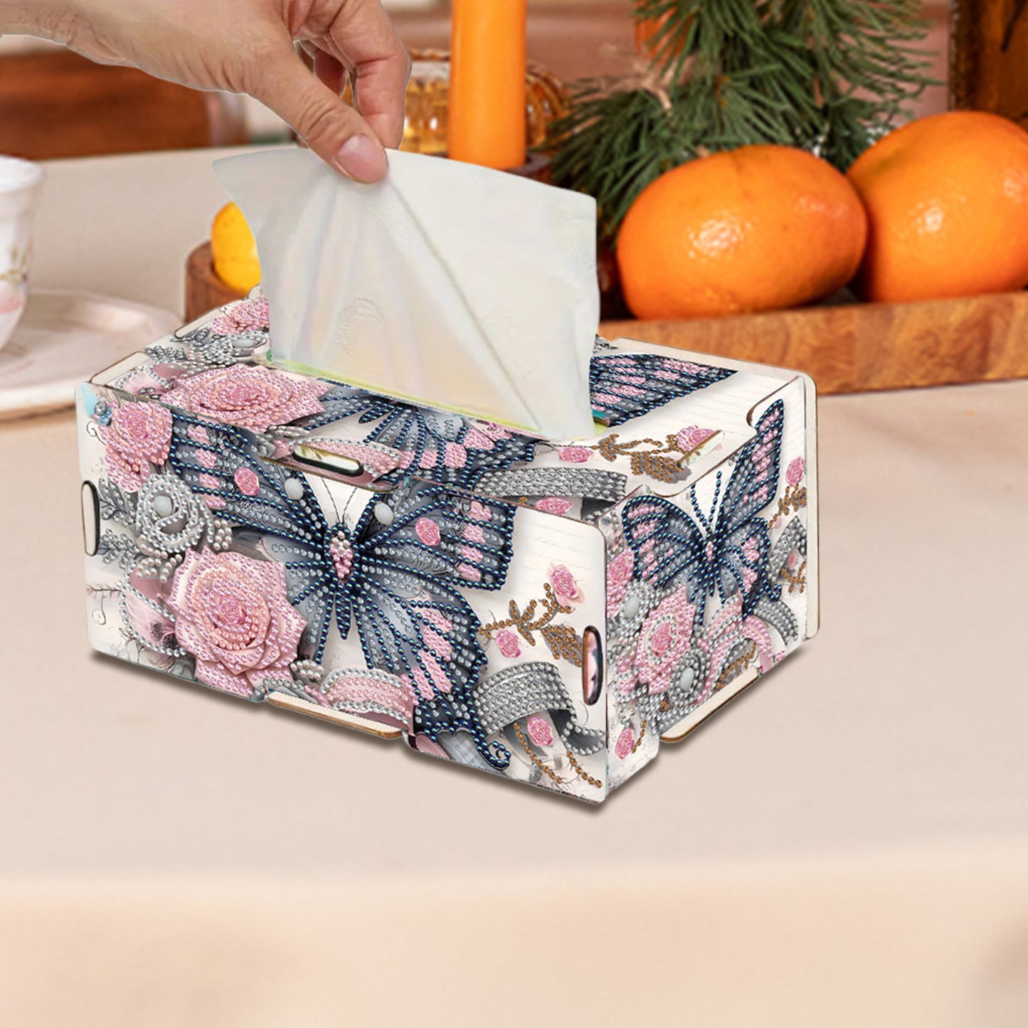 Flower Butterfly DIY Diamond Art Paper Towel Holder for Home and Office Decor