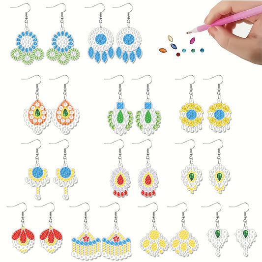 12 Pairs Flower Diamond Painting Earrings DIY Diamond Art Earrings for Adults