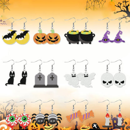 12 Pairs Halloween Diamond Painting Earrings DIY Diamond Art Earrings for Adults
