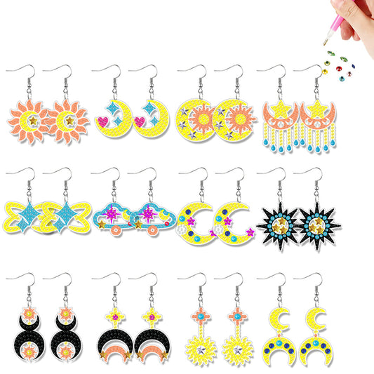 12 Pairs Sun Star Moon Diamond Painting Earrings DIY Diamond Art Earrings