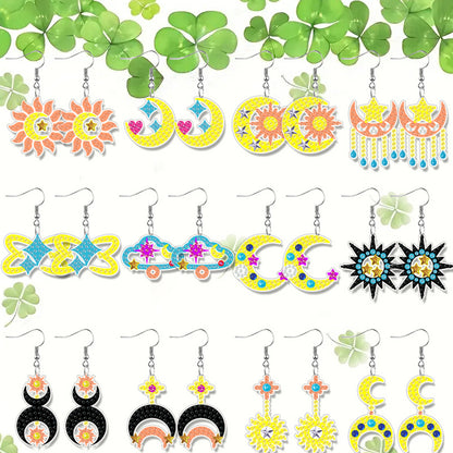 12 Pairs Sun Star Moon Diamond Painting Earrings DIY Diamond Art Earrings