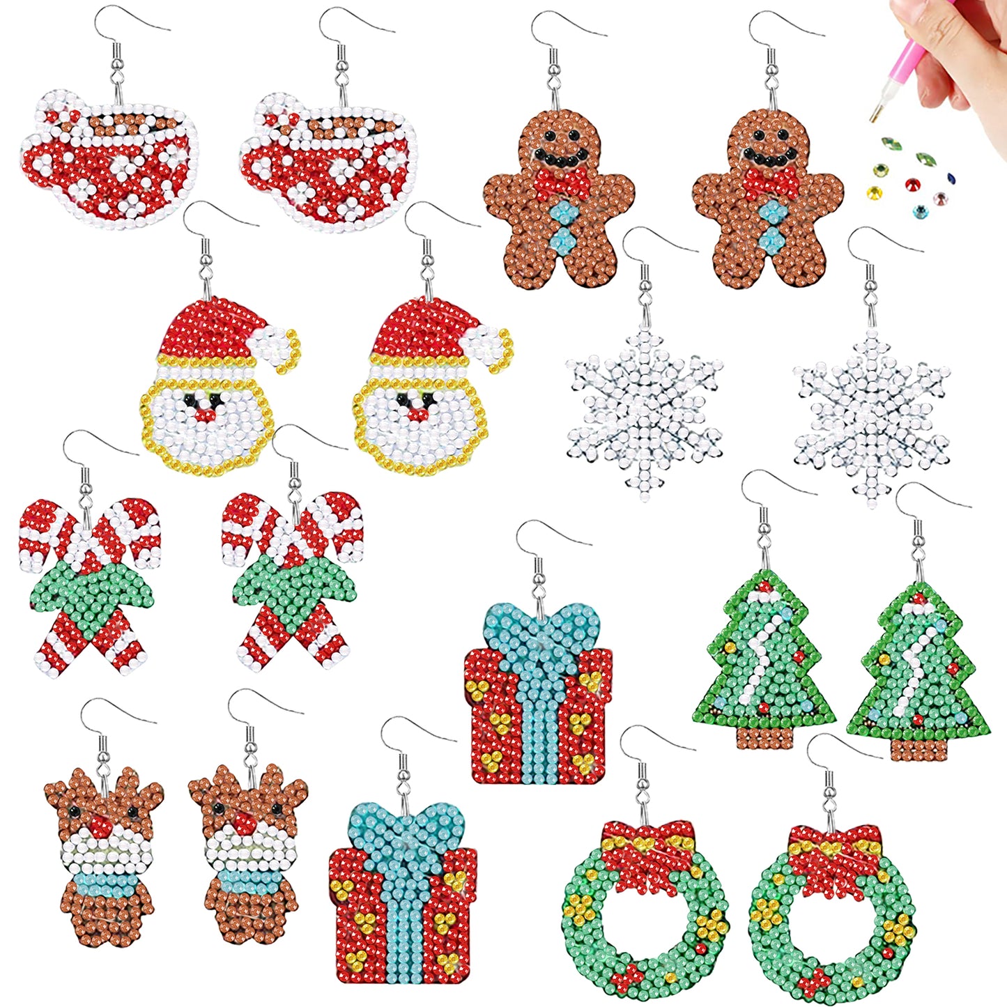 12 Pairs Christmas Diamond Painting Earrings DIY Diamond Art Earrings for Adults