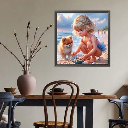 Little Girl On The Beach - Full Round Drill Diamond Painting 40*40CM