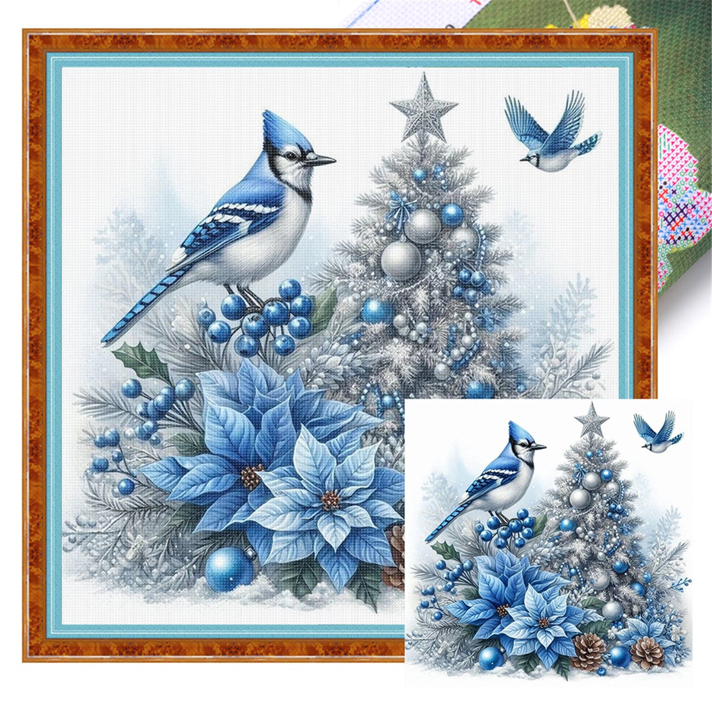 Christmas Tree Bluebird - 11CT Stamped Cross Stitch 40*40CM