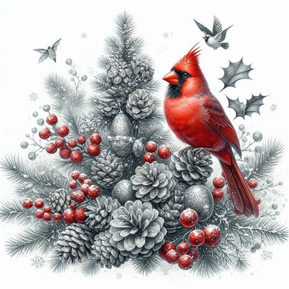 Christmas Tree Cardinal - 11CT Stamped Cross Stitch 40*40CM