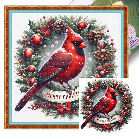 Wreath Cardinal - 11CT Stamped Cross Stitch 40*40CM