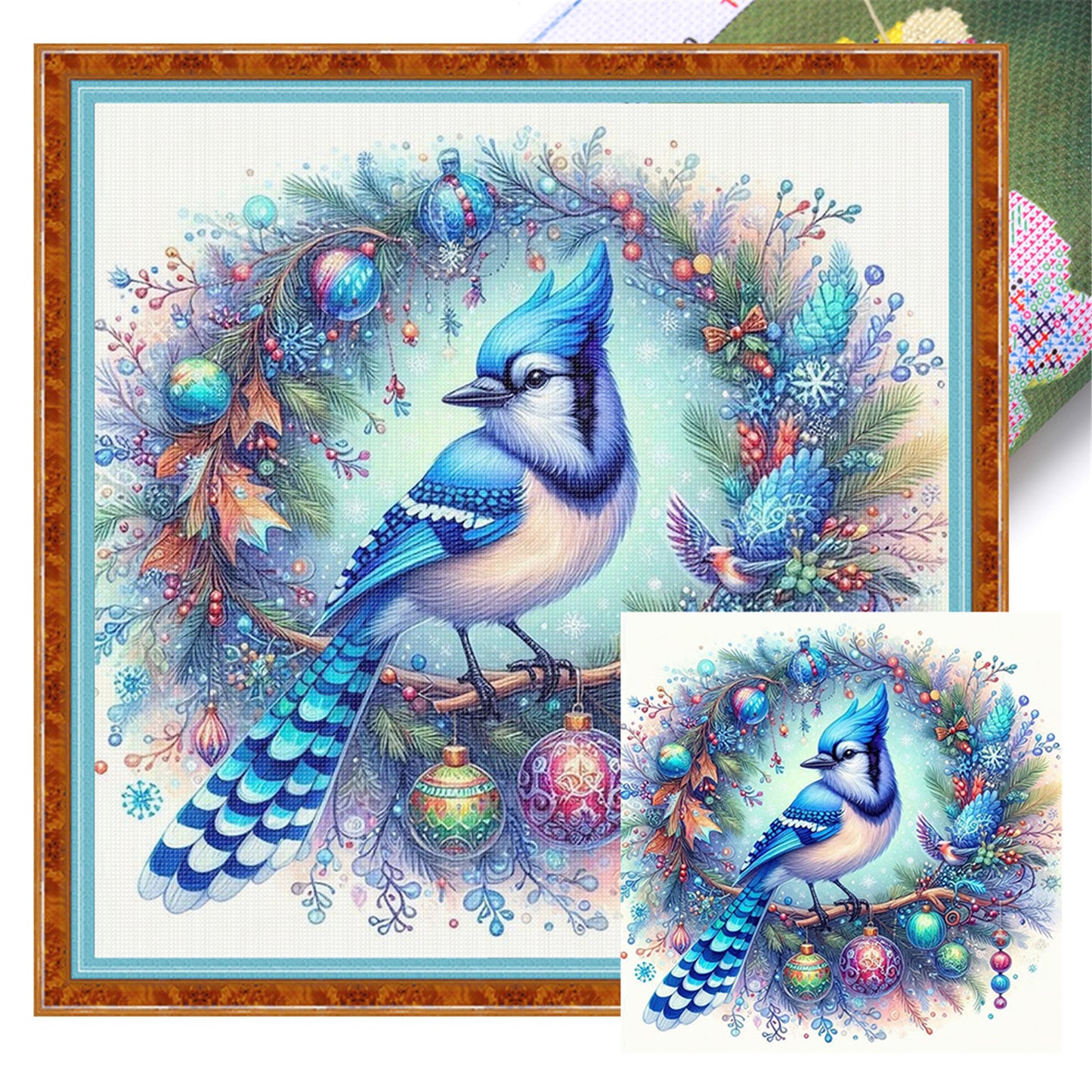 Wreath Bluebird - 11CT Stamped Cross Stitch 40*40CM