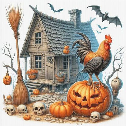Pumpkin Rooster Cottage - 11CT Stamped Cross Stitch 40*40CM