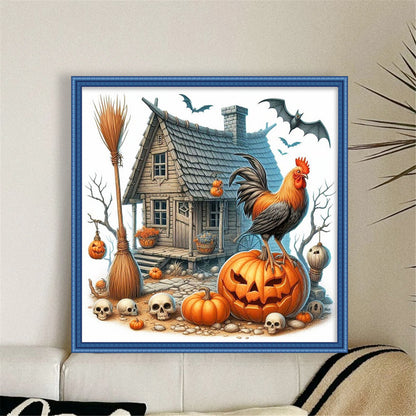Pumpkin Rooster Cottage - 11CT Stamped Cross Stitch 40*40CM