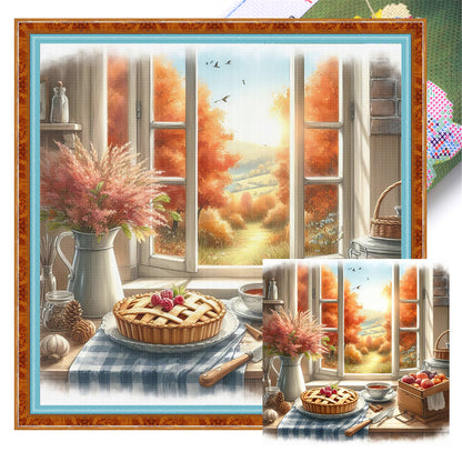 Autumn Window Scene - 11CT Stamped Cross Stitch 45*45CM