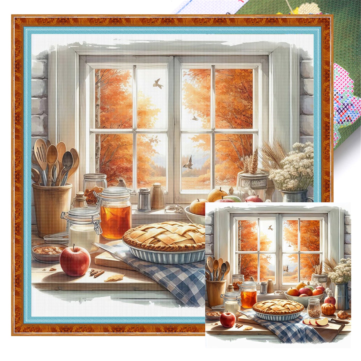 Autumn Window Scene - 11CT Stamped Cross Stitch 45*45CM