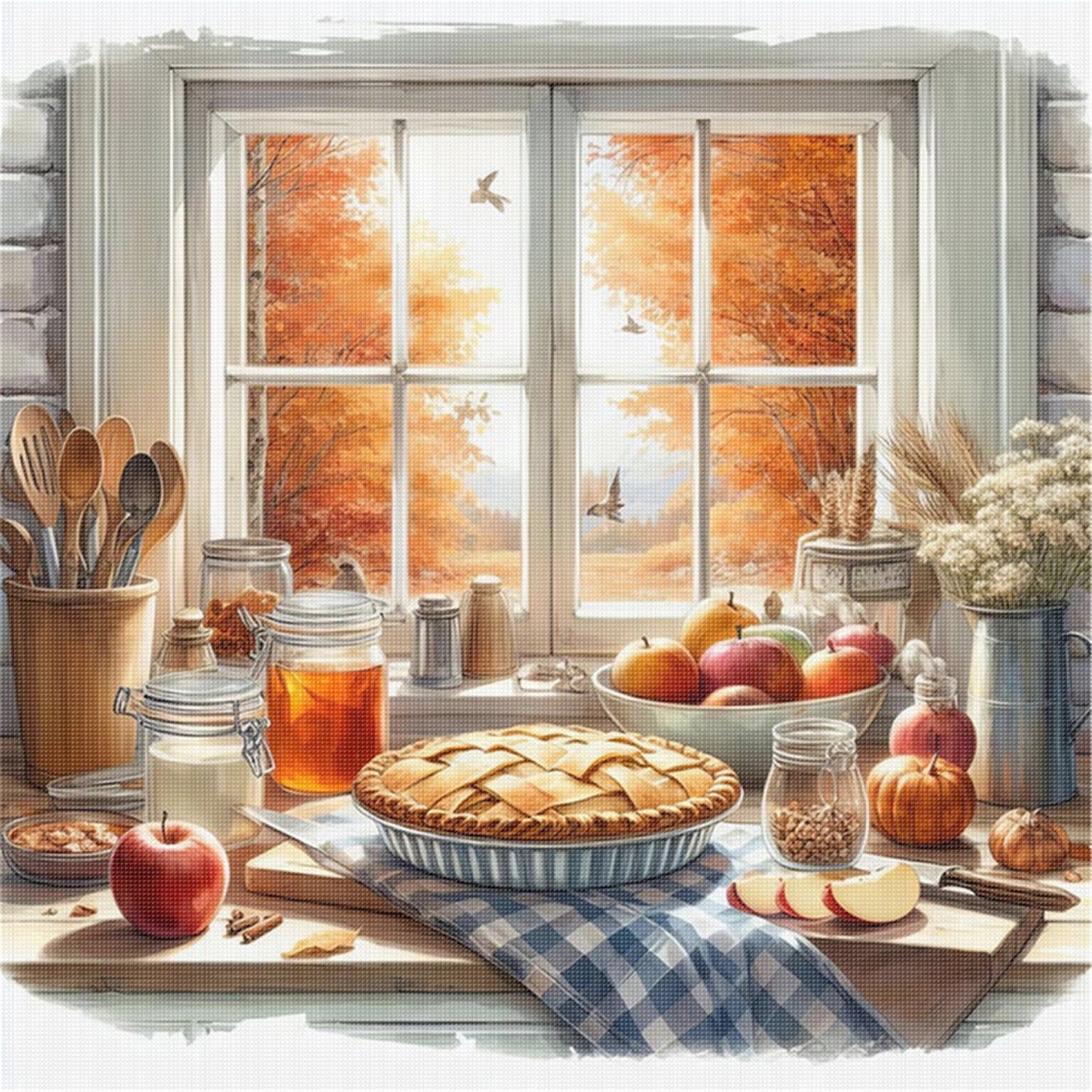 Autumn Window Scene - 11CT Stamped Cross Stitch 45*45CM