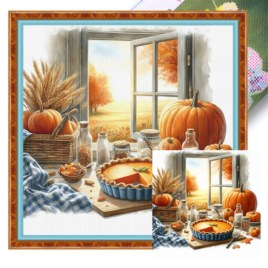 Autumn Window Scene - 11CT Stamped Cross Stitch 45*45CM