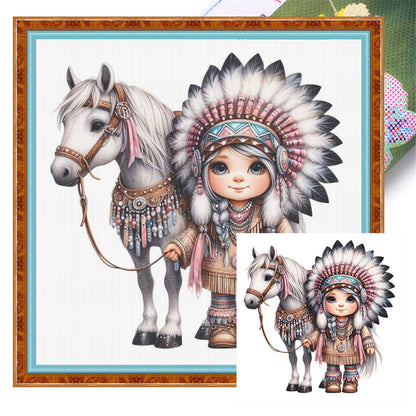 Indian Girl And Horse - 11CT Stamped Cross Stitch 40*40CM