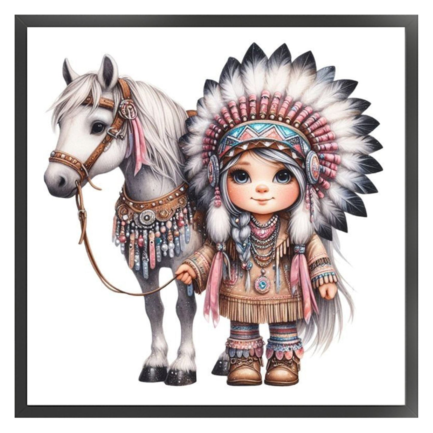 Indian Girl And Horse - 11CT Stamped Cross Stitch 40*40CM