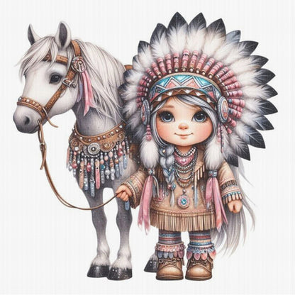 Indian Girl And Horse - 11CT Stamped Cross Stitch 40*40CM
