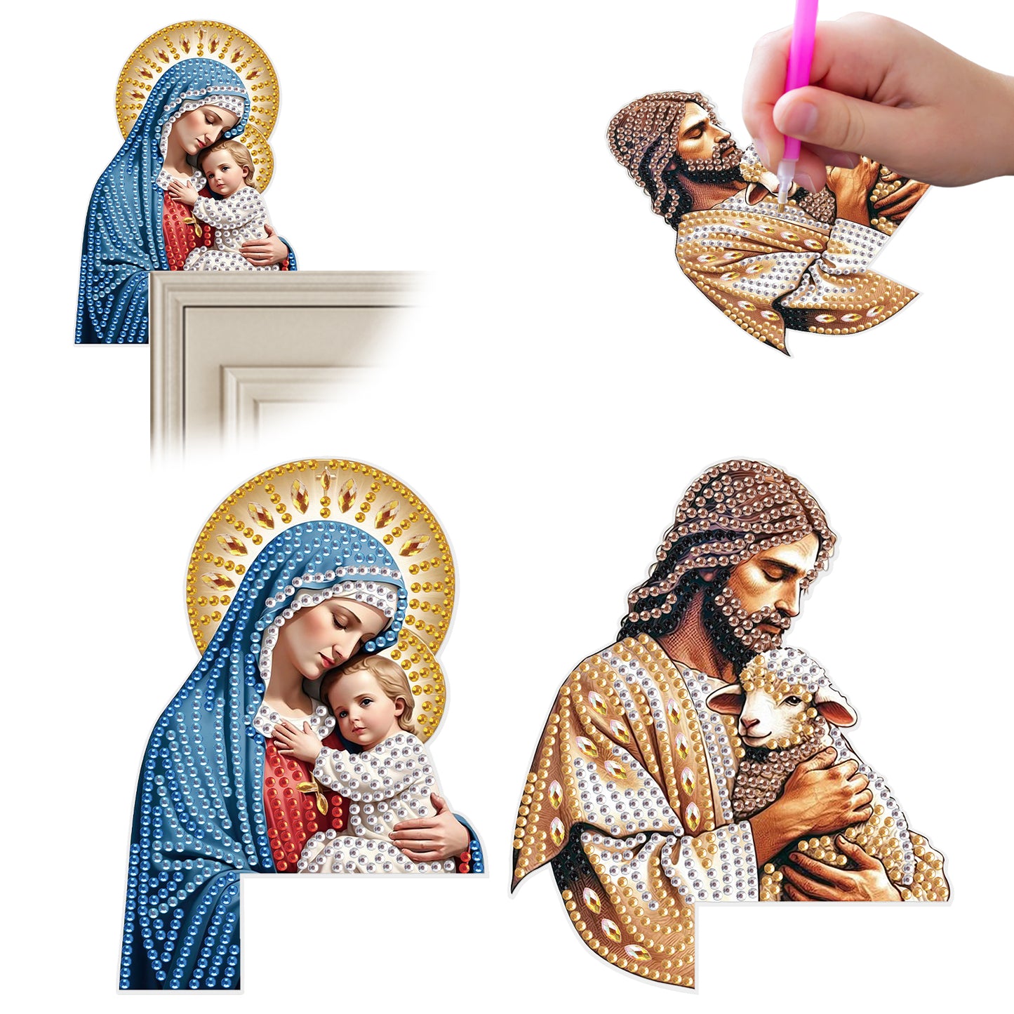 2Pcs DIY Diamond Art Door Corner Pendants Acrylic Door Decoration (Jesus)