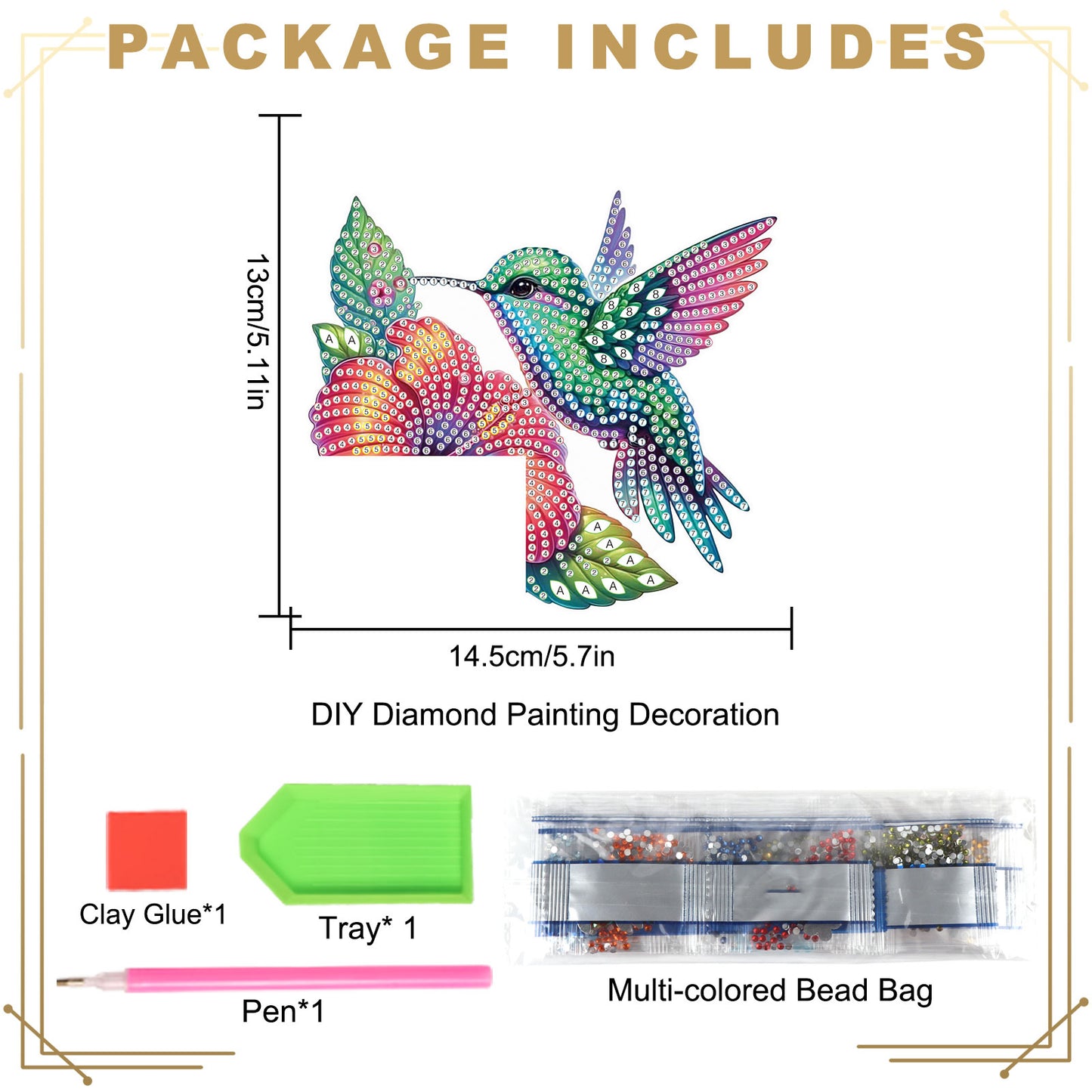 2Pcs DIY Diamond Art Door Corner Pendants Acrylic Door Decoration (Hummingbird)