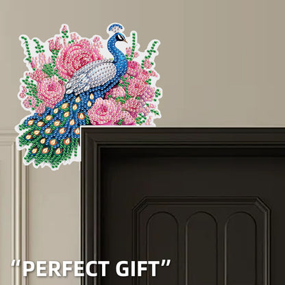 2Pcs DIY Diamond Art Door Corner Pendants Acrylic Door Decoration (Peacock)