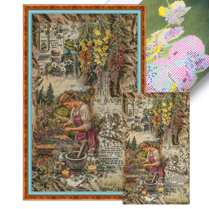 Perfume Making Woman - 14CT Stamped Cross Stitch 65*100CM(Egyptian cotton)(Fairy Brand)