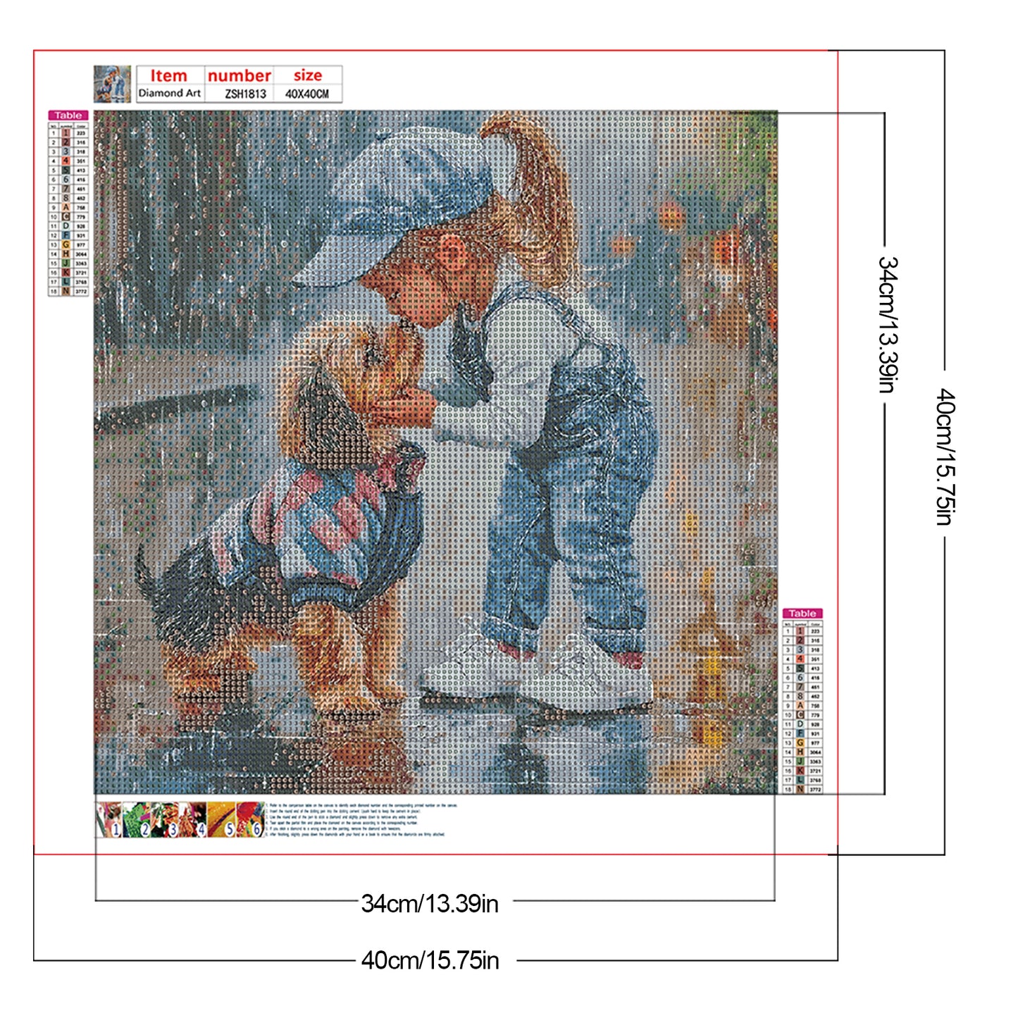 Little Girl With Cute Pets - Full Round Drill Diamond Painting 40*40CM