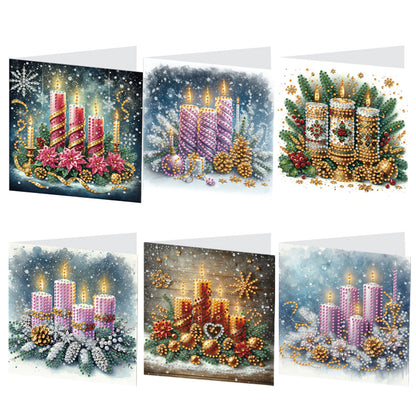 6pcs DIY Christmas Candle Diamond Art Greeting Cards for Holiday Blessings