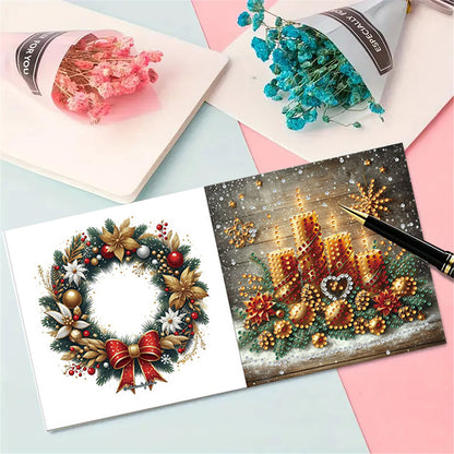 6pcs DIY Christmas Candle Diamond Art Greeting Cards for Holiday Blessings