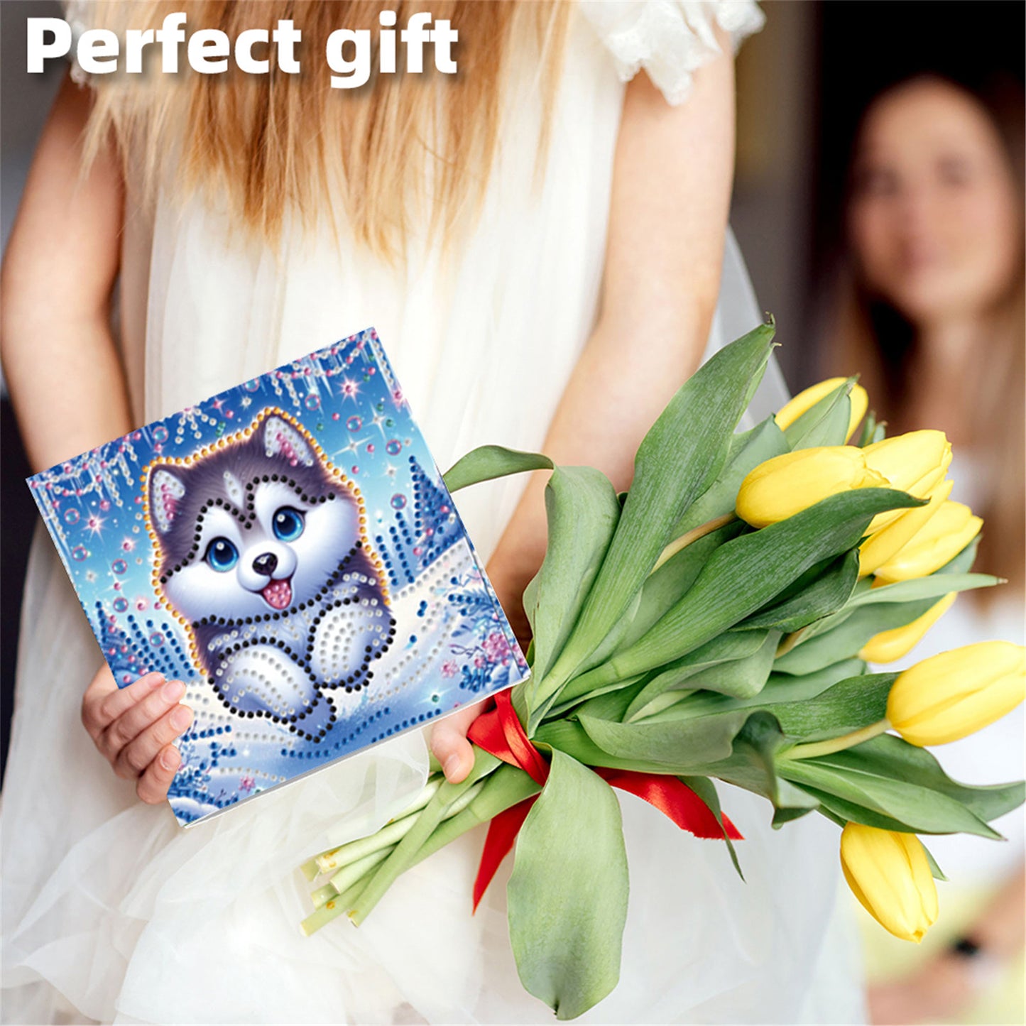 6pcs DIY Wolf Diamond Art Greeting Cards for Holiday Blessings Gifts Cards